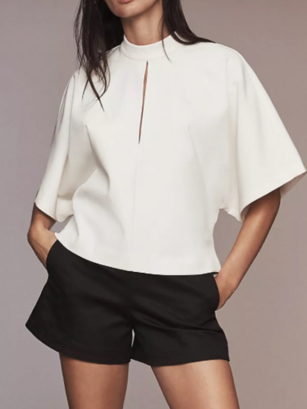 NWT Anthropologie  Maeve Mock-Neck Batwing Top White Size Small